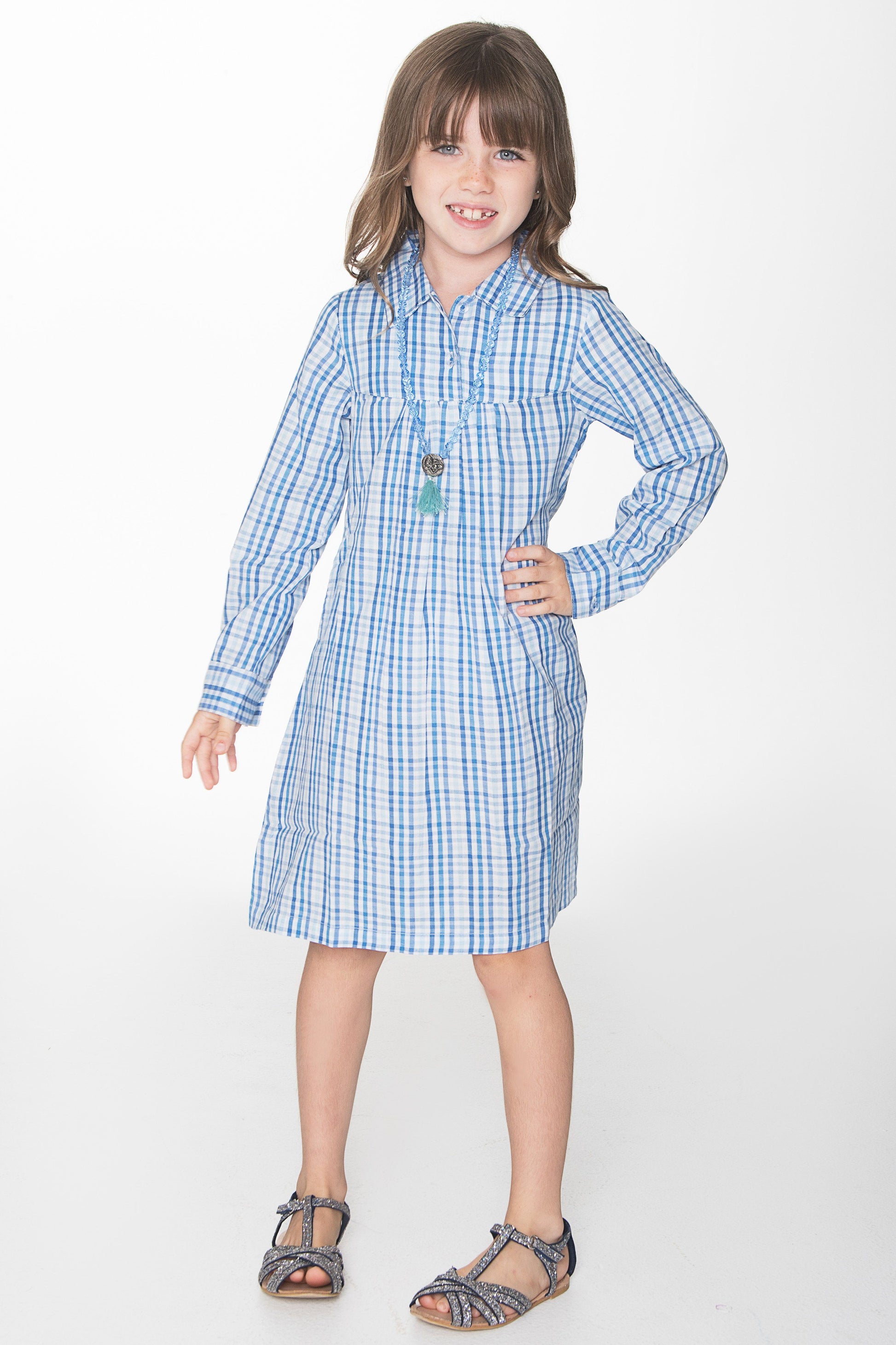 Blue Checks Shirt Dress Shirt-Dress Yo Baby Wholesale 