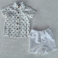 Blue Polka Dot Print Boys Shirt & White Shorts set Shirt-Shorts Yo Baby India 