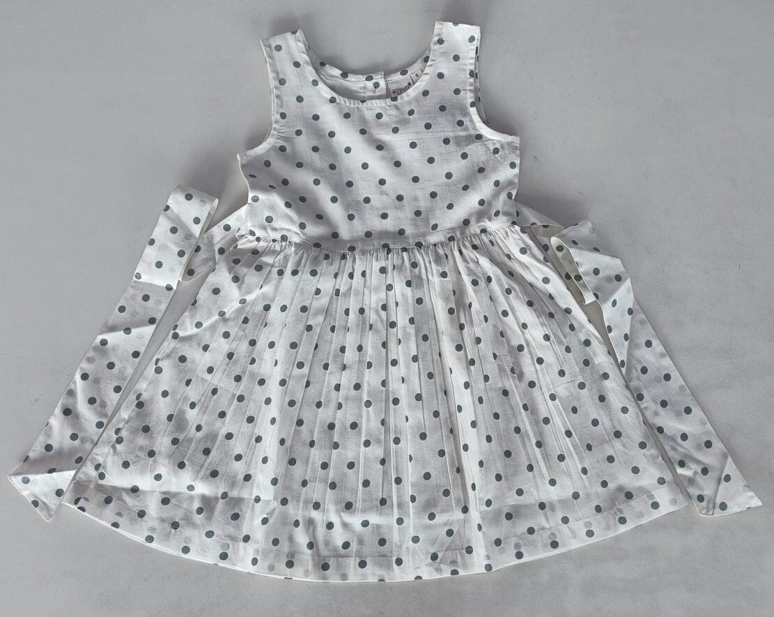 Blue Polka Dot Print Gathered Dress dress & diaper cover Yo Baby India 