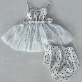 Blue Polka Dot Print Net Ruffle Gathered Dress dress & diaper cover Yo Baby India 