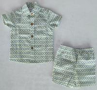 Blue & Sage Geometrical Print Boys Shirt & Shorts set Shirt-Shorts Yo Baby India 