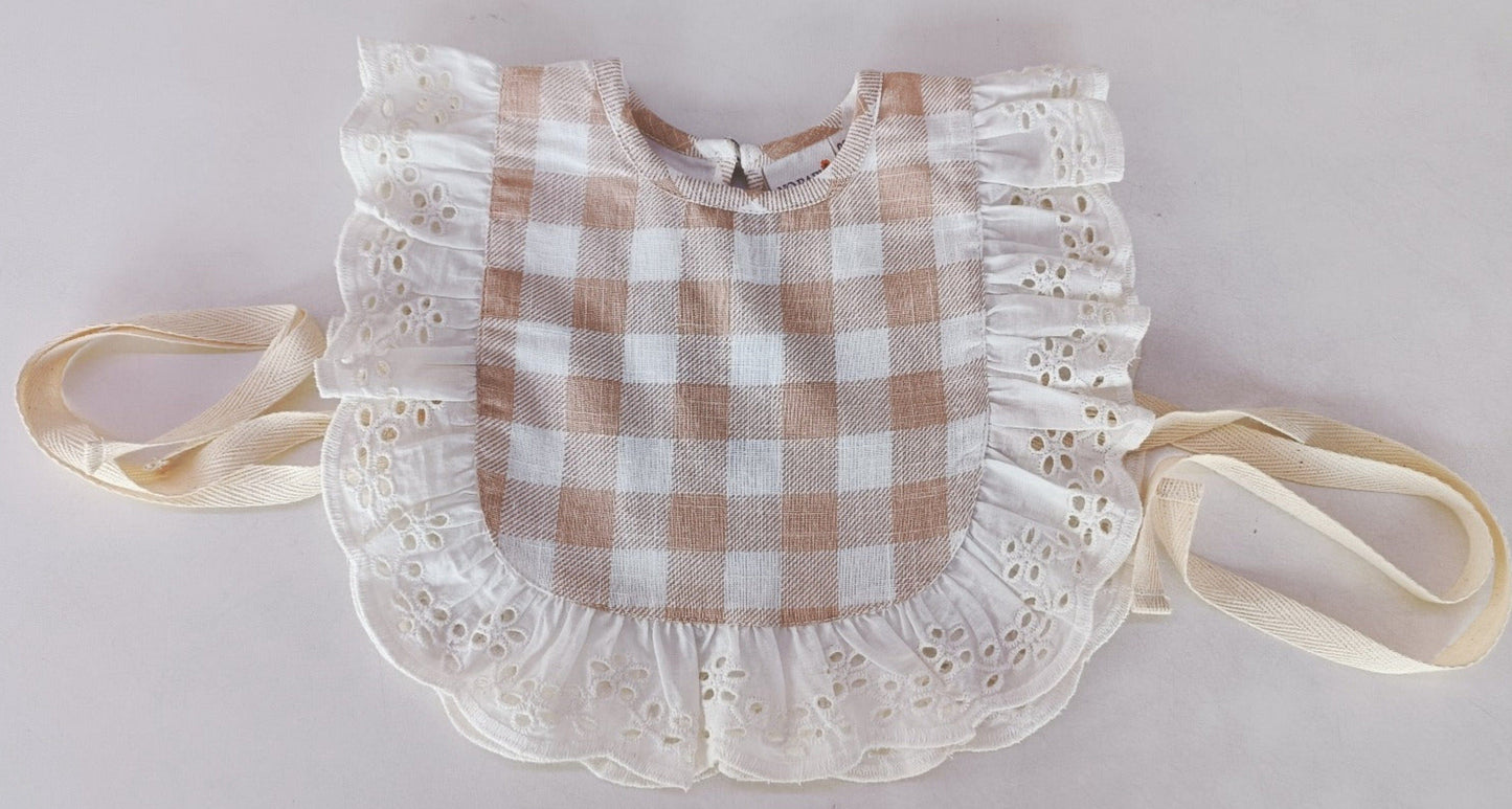 Blush Checkered Print Ruffle Bib infant bib Yo Baby India 