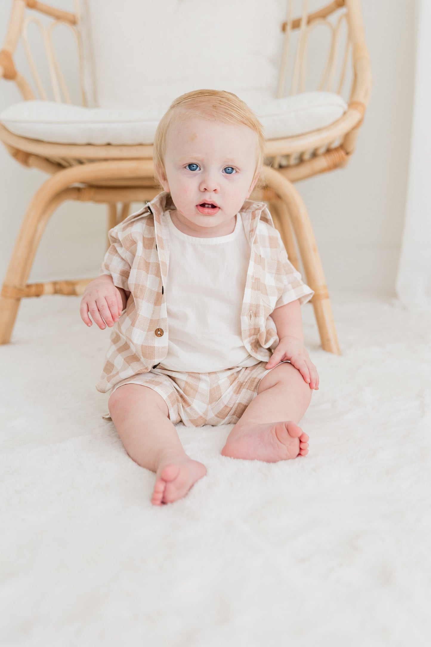 Blush Checkered Printed Boys Shirt ,Shorts & Off-White Inner shirt 3pc set Dress Yo Baby India 