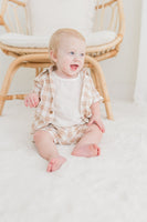Blush Checkered Printed Boys Shirt ,Shorts & Off-White Inner shirt 3pc set Dress Yo Baby India 