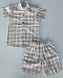 Blush Checkered Printed Boys Shirt ,Shorts & Off-White Inner shirt 3pc set Shirt-Shorts Yo Baby India 
