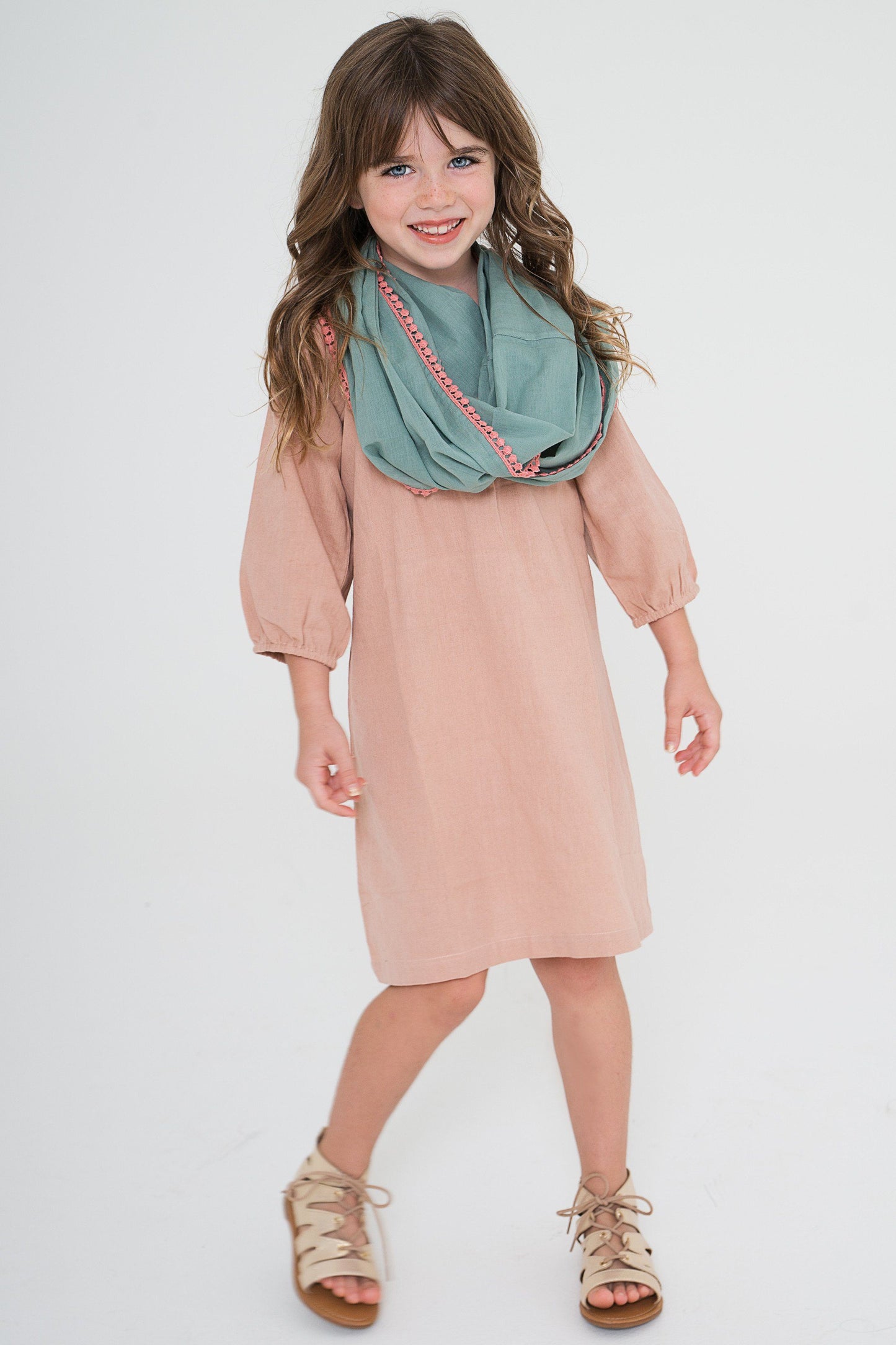 Blush Dress With Teal Infinity Scarf 2-pc. Set Dress Yo Baby Wholesale 