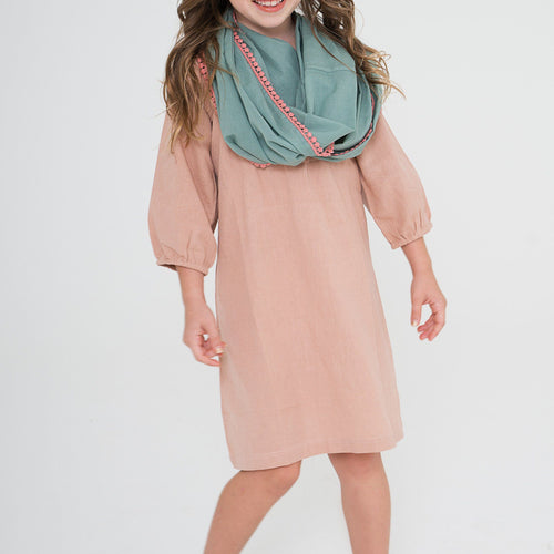 Blush Dress With Teal Infinity Scarf 2-pc. Set