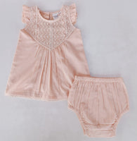 Blush Flutter Sleeves Dress and Bloomers dress & diaper cover Yo Baby India 