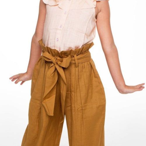 Blush Frill Top with Khakhi Paper Bag Pants 2 pc. Set