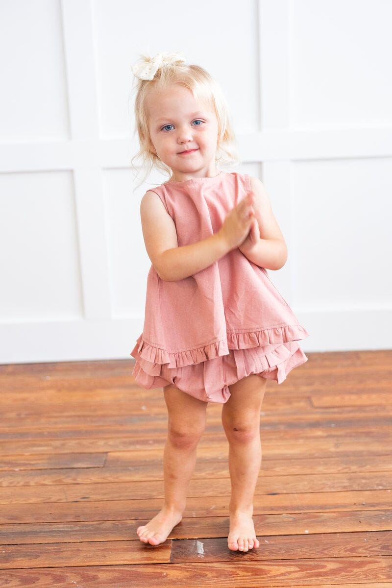 Blush Top With Ruffle Detail & Diaper Cover Set Top and bloomer 2-pc. set Yo Baby Wholesale 