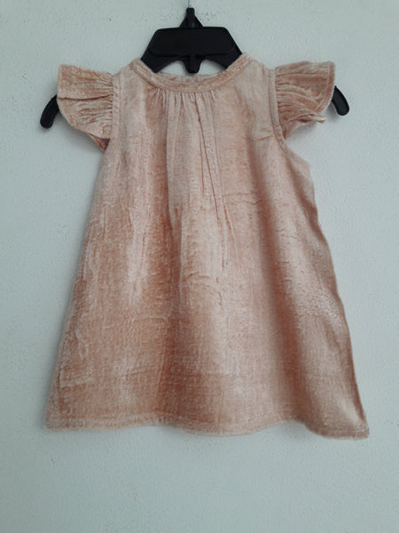 Blush Velvet Ruffled Sleeve A-line Dress Dress Yo Baby Wholesale 