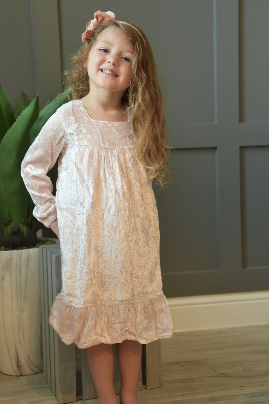 Blush Velvet Shift Dress – Lined Baby & Toddler Dress with Back Button Closure