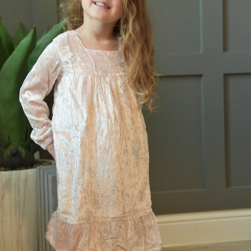 Blush Velvet Shift Dress – Lined Baby & Toddler Dress with Back Button Closure