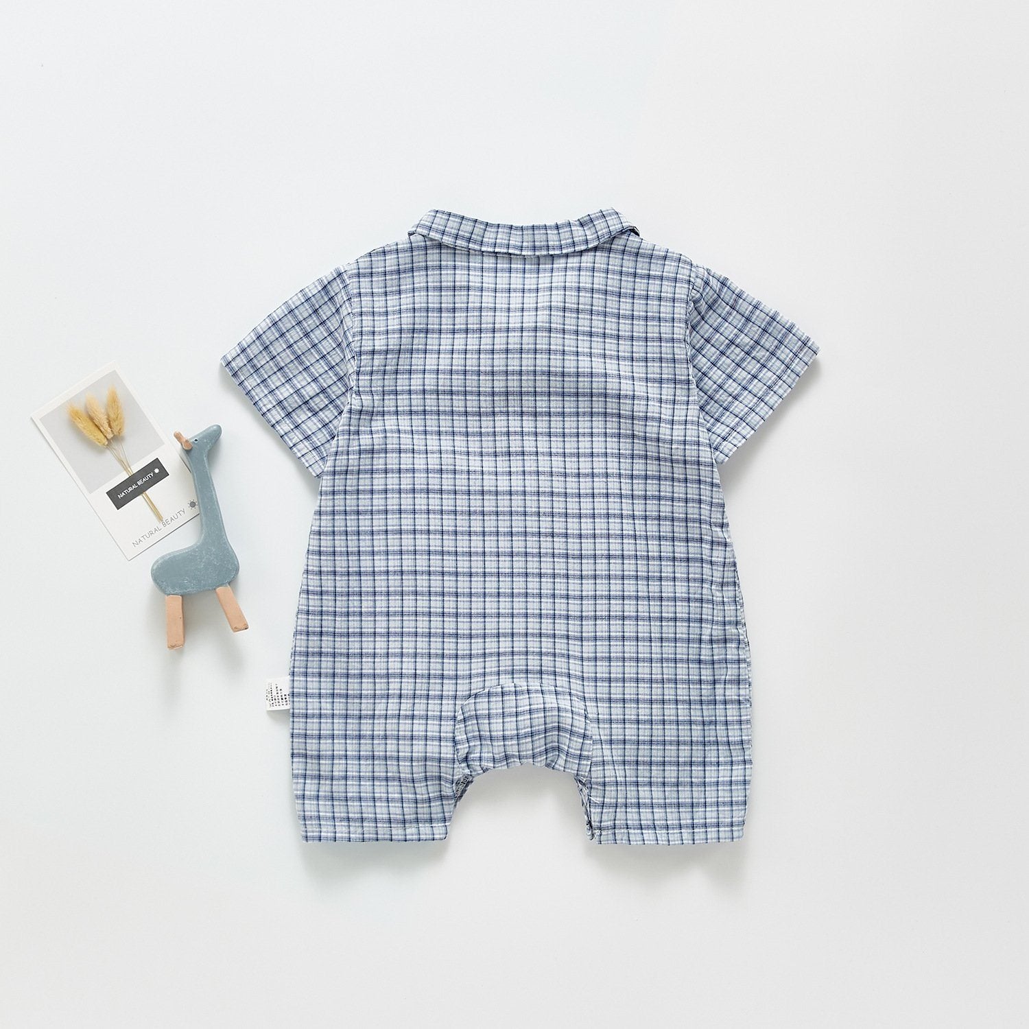 Bow-Tie Blue Checks Shirt Romper - Boys Dress Yo Baby Wholesale 