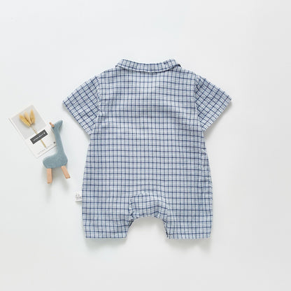 Bow-Tie Blue Checks Shirt Romper - Boys Dress Yo Baby Wholesale 