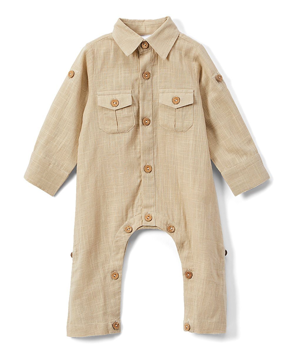 Boys Infant Full Sleeves Romper - Khaki diaper covers Yo Baby Wholesale 