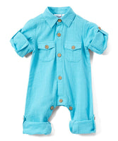 Boys Infant Full Sleeves Romper - Turquoise diaper covers Yo Baby Wholesale 