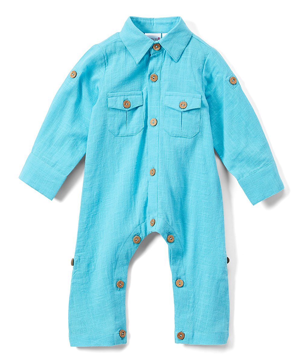 Boys Infant Full Sleeves Romper - Turquoise diaper covers Yo Baby Wholesale 