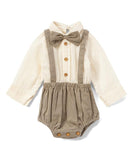 Boys Infant One-Piece Full Sleeves Romper With Attached Bow-Tie - Grey diaper covers Yo Baby Wholesale 