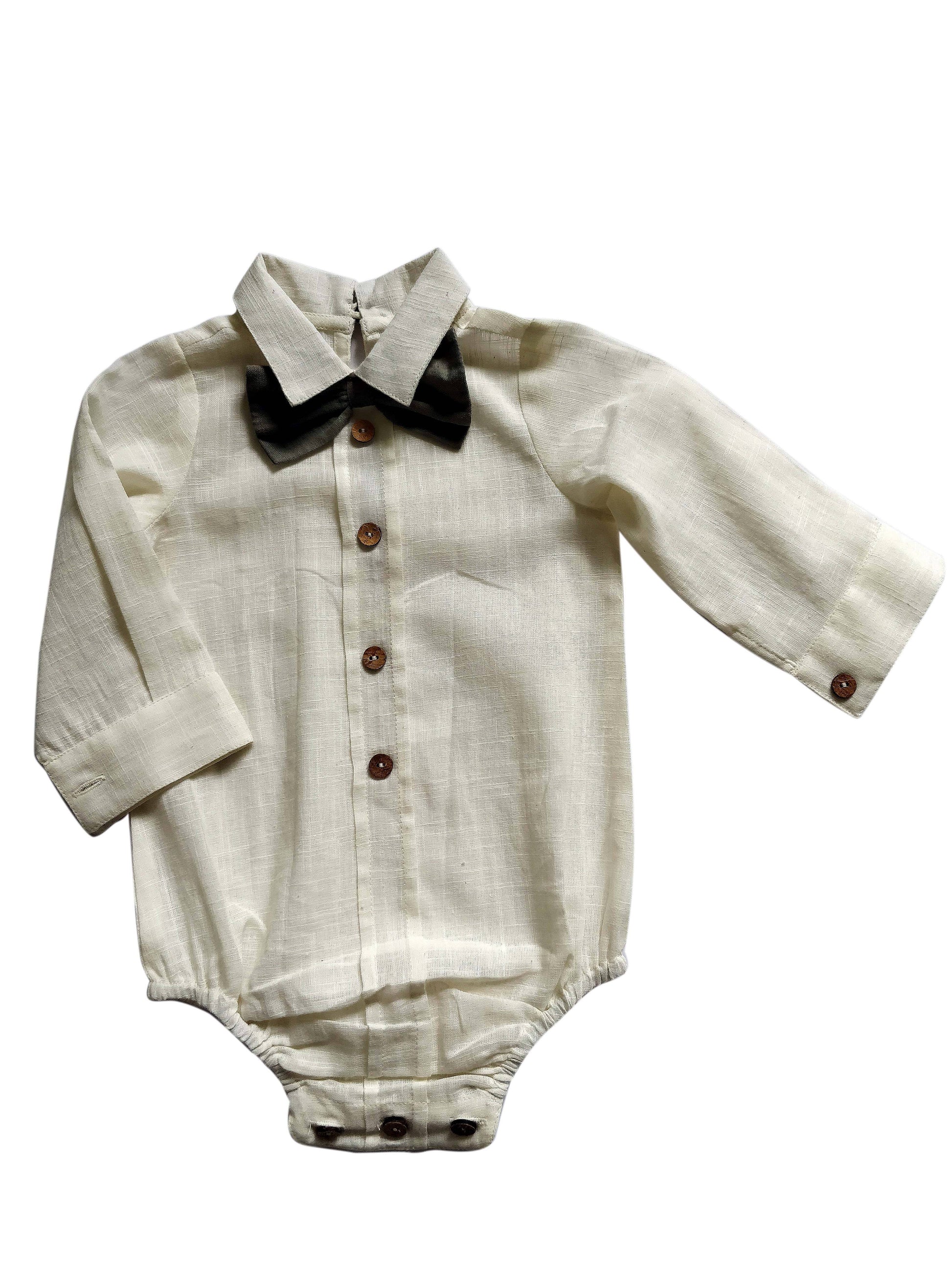Boys Infant Shirt-Style Onesie with Bow-Tie Ivory – Yo Baby India