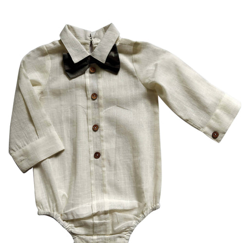 Boys Infant Shirt-Style Onesie with Bow-Tie - Ivory