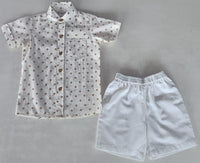 Brown Polka Dot Print Boys Shirt & White Shorts set Shirt-Shorts Yo Baby India 