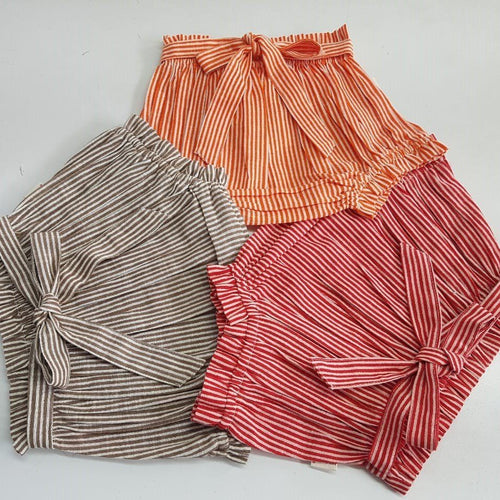 Striped Baby High-Waist Shorts 3PC Set – Brown, Red & Orange Cotton Shorts for Infants