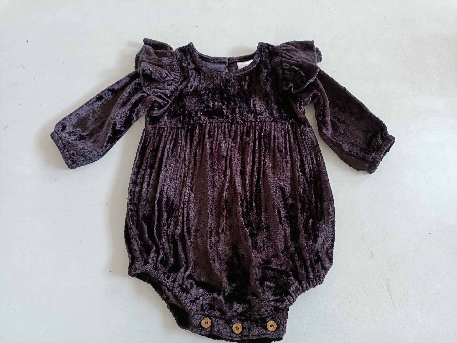 Brown Viscose Velvet Full Sleeves Ruffle Romper romper Yo Baby India 