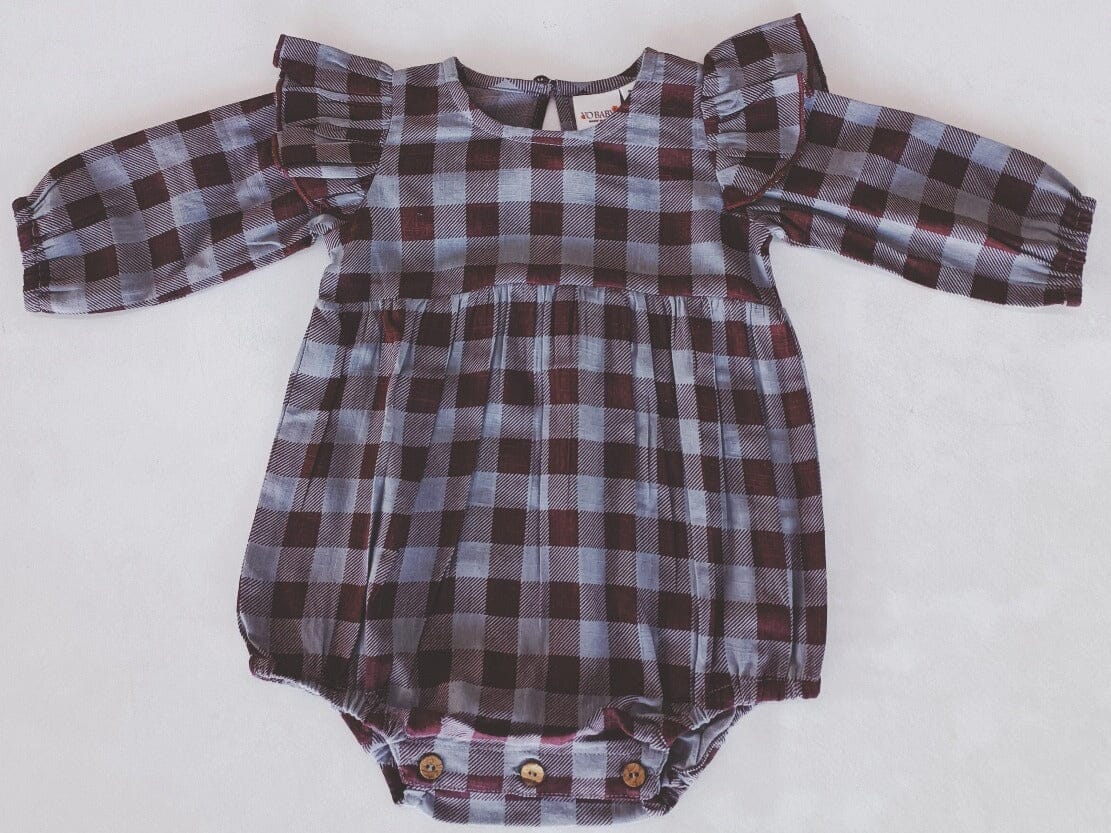 Burgundy Checkered Print Long Sleeve Baby Romper romper Yo Baby India 