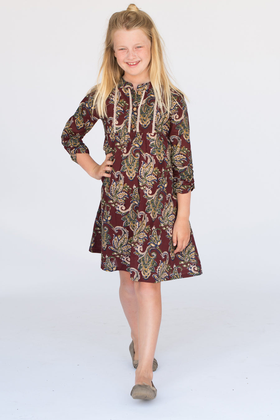 Burgundy Shift Dress with Lace Detail