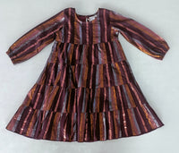 Burgundy Solid Color Multi Lurex Tiered Long Sleeve Dress dress & diaper cover, DRESS Yo Baby India 