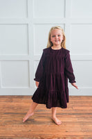 Burgundy Solid Tiered Long Sleeve Dress Dress Yo Baby Wholesale 