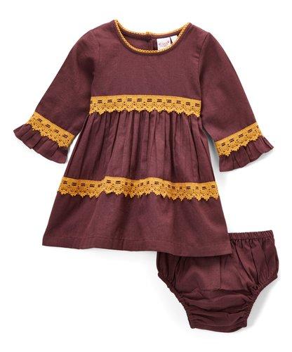 Burgundy With Yellow Lace Detail Swing Dress Dress Yo Baby Wholesale 