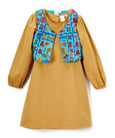 Camel Shift Dress and Blue Quilted Abstract Animal Vest - 2pc.Set Dress Yo Baby Wholesale 