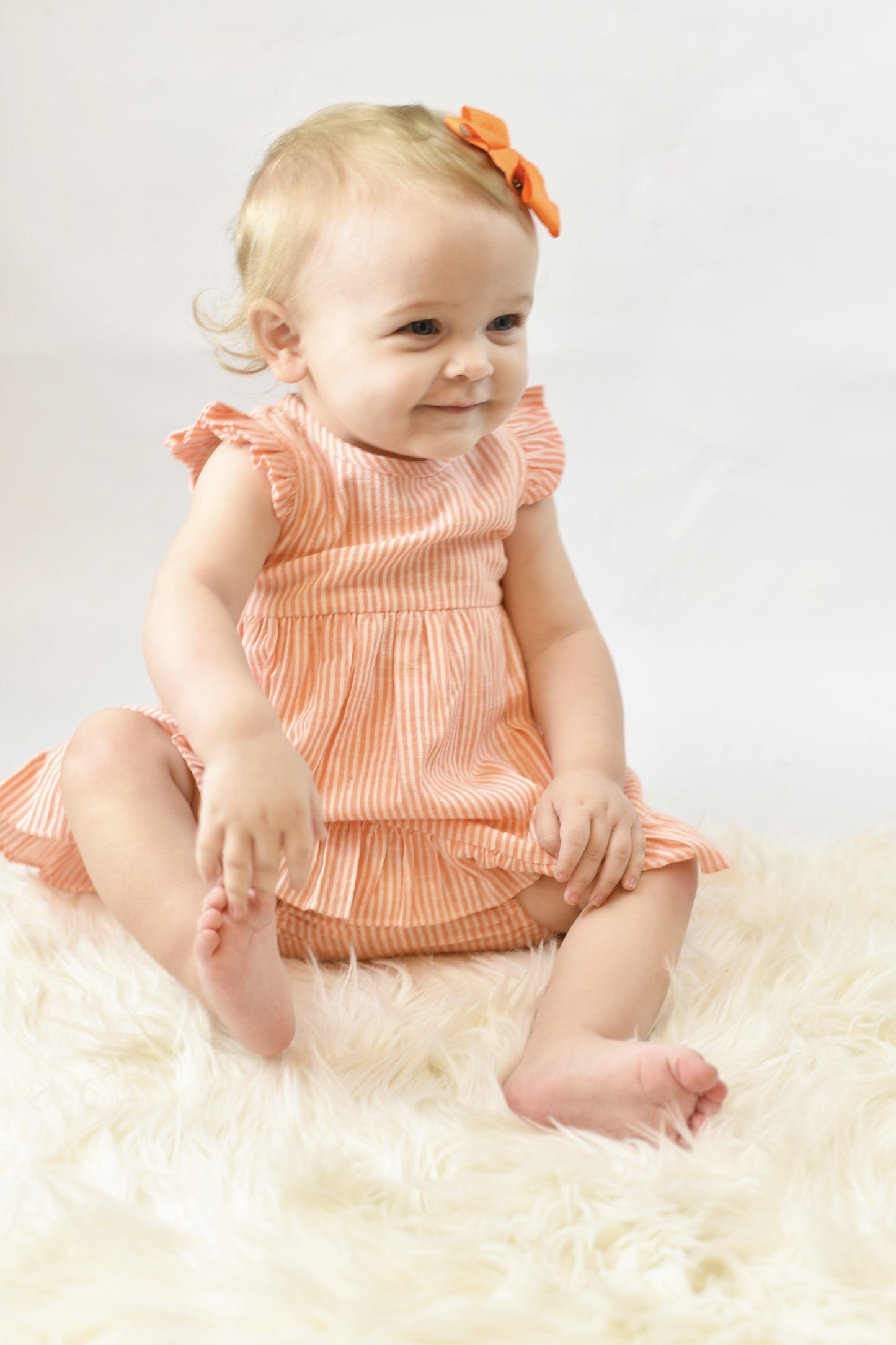 Candy Flutter-Sleeve Dress With Belt-Tie & Diaper Cover Set Sun Dress Yo Baby Wholesale 