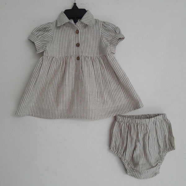 Cap Sleeves Pin-Stripes Dress With Matching Diaper Cover Dress Yo Baby Wholesale 