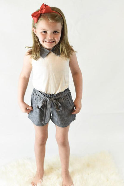 Chambray Collared Top & Shorts Set Dress Yo Baby Wholesale 