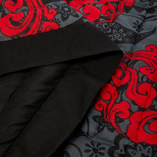 Charcoal-Trim & Scarlet Abstract Quilted Blanket – 100% Cotton Soft & Plush Multi-Purpose Blanket