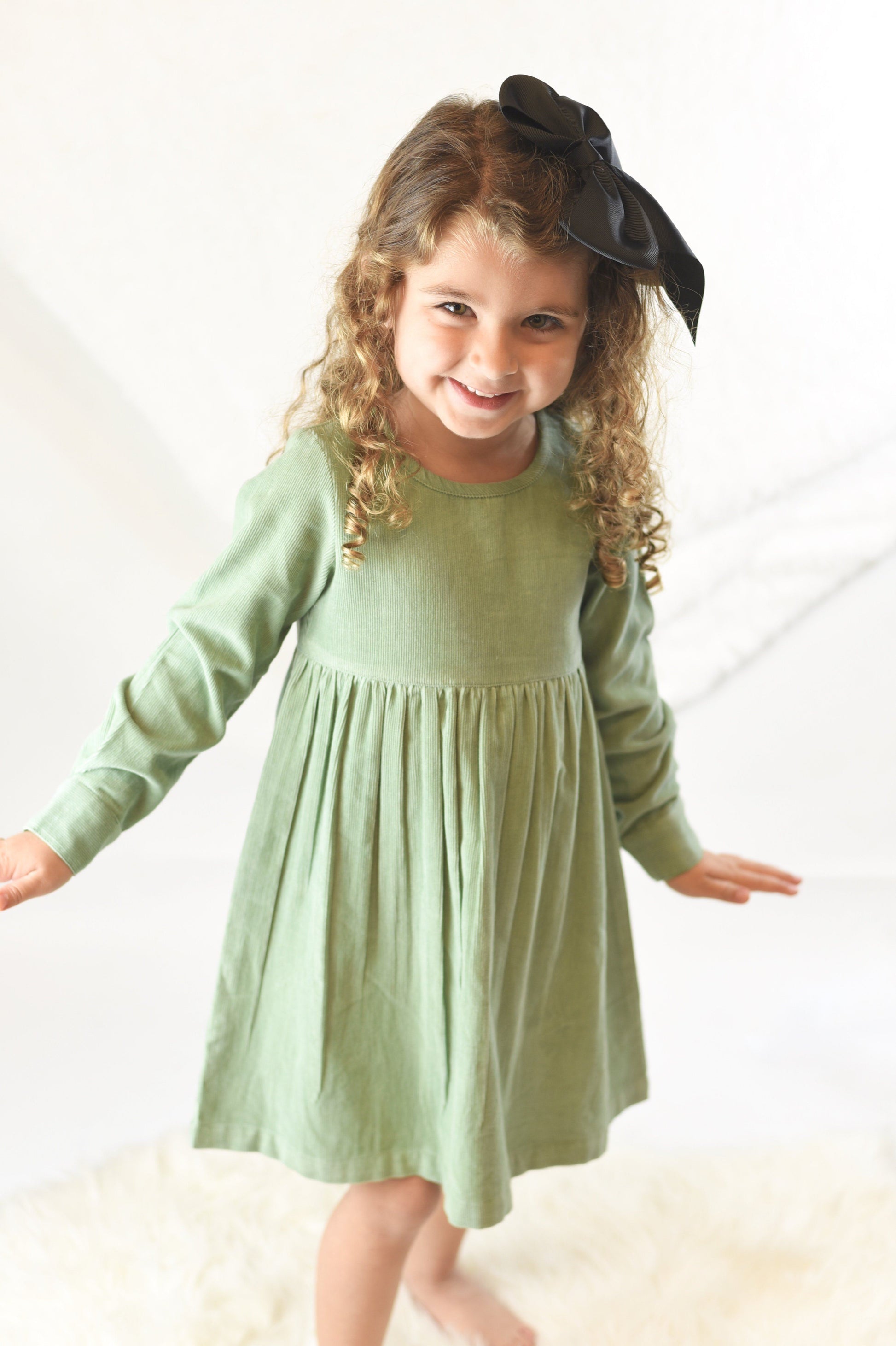 Corduroy Empire Waist Dress - Sage Green Yo Baby India Corduroy Empire Waist Dress - Sage Green Yo Baby India