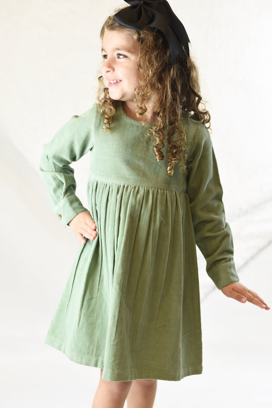 Corduroy Empire Waist Dress - Sage Green