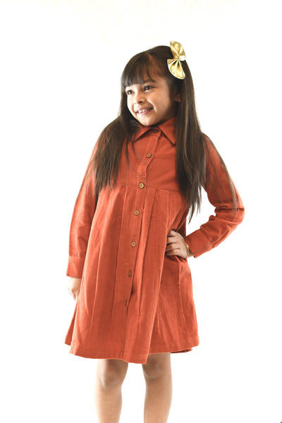 Corduroy Shirt Dress - Rust Dress Yo Baby Wholesale 