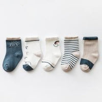 Cotton Socks - Set of 5 Pairs Yo Baby Wholesale 0-2 Years Navy & Beige Set 