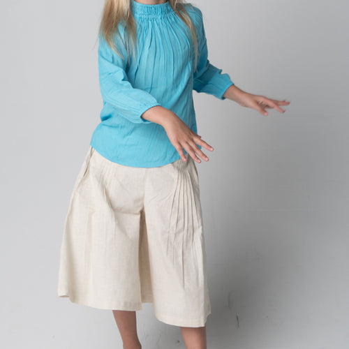 Cropped Pleated Pants and Smocked Top Two Piece Set