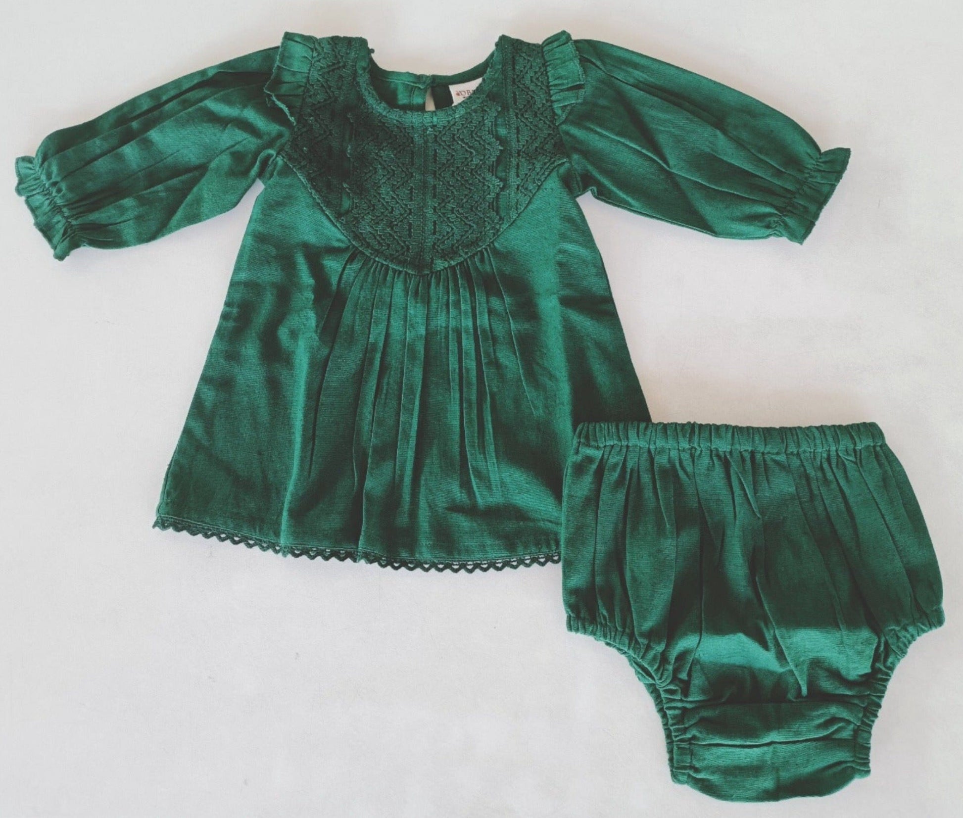 Dark Green Long Sleeves Dress and Bloomers dress & diaper cover Yo Baby India 