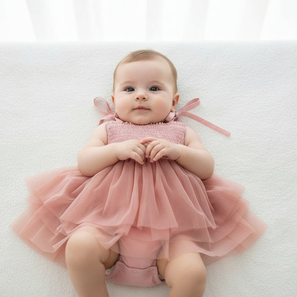 Dark Pink Tulle Infant Ruffle Romper – Soft Solid Color Tulle Baby Outfit