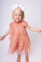 Dark Pink Tulle Solid Color Neck & Sleeve Ruffled Tiered Dress dress & diaper cover, DRESS Yo Baby India 