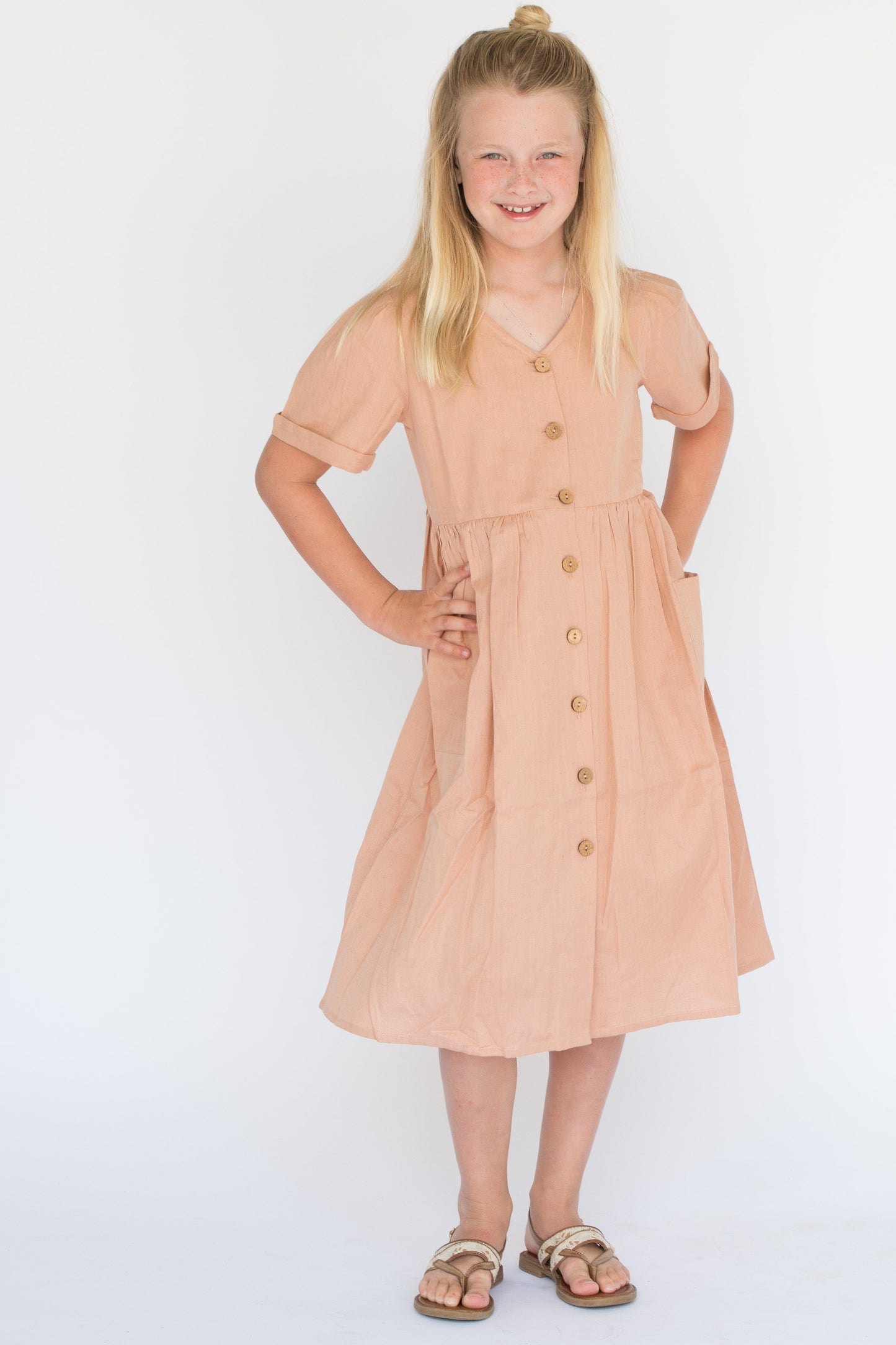 Dusty Pink V-neck Shirt-Dress Dress Yo Baby Wholesale 