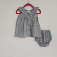 Embroidered Powder Blue Flutter Sleeve Dress With Diaper Cover Dress Yo Baby Wholesale 