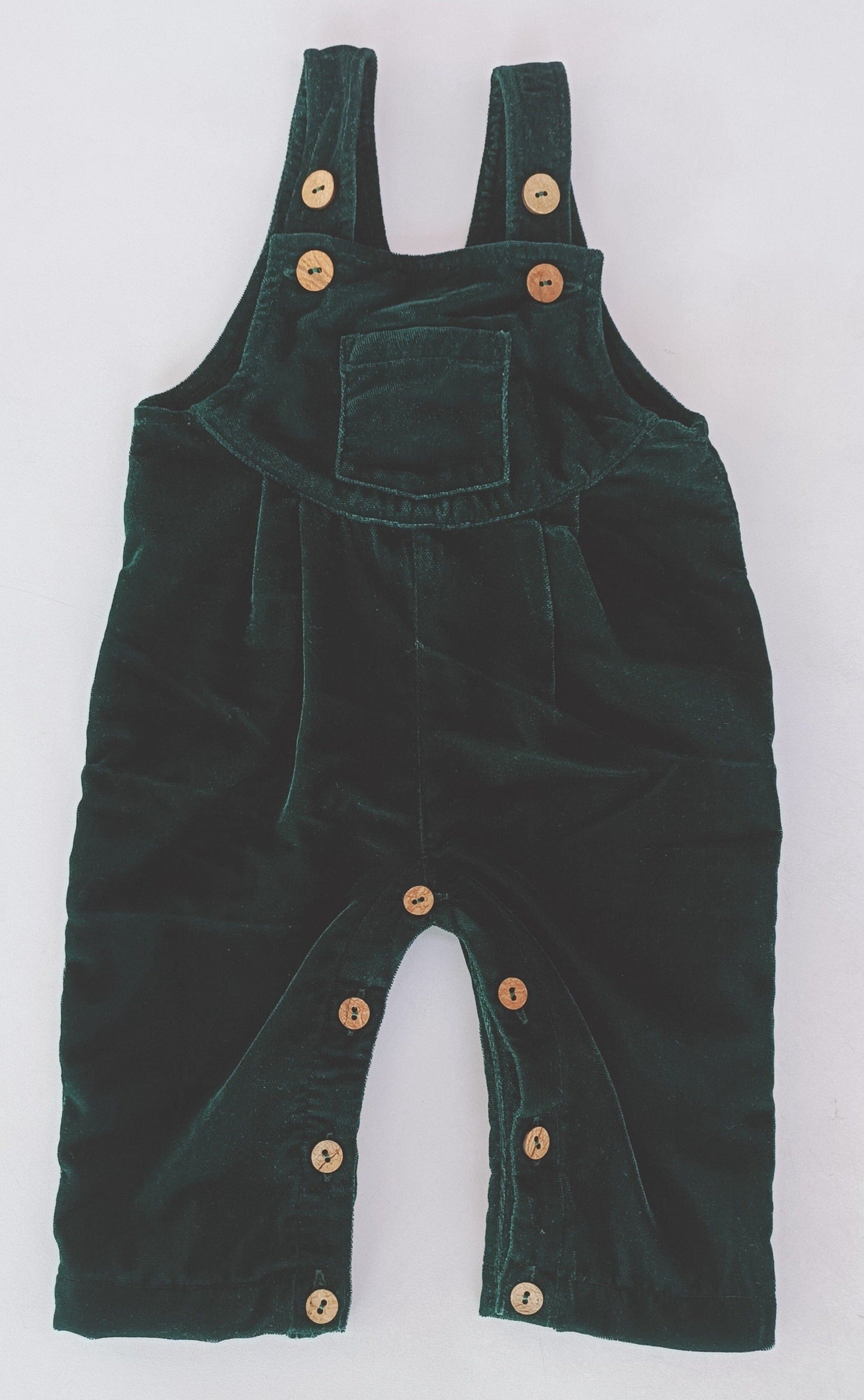 Emerald Green Micro Velvet Baby Overall With Pocket & Pleat Detail romper Yo Baby India 