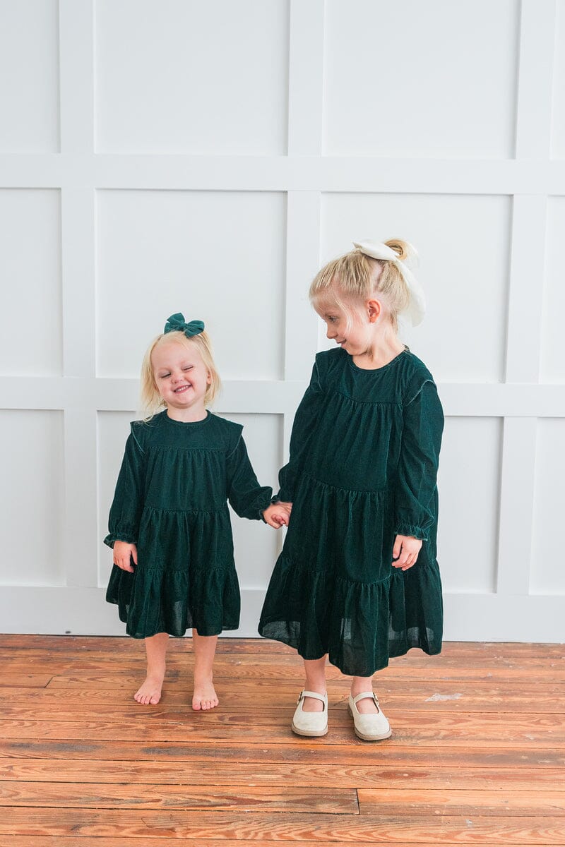 Emerald Green Solid Tiered Long Sleeve Dress Dress Yo Baby India 